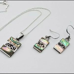 Vintage. 925 Silver & Abalone Pendant/ Necklace and Earrings Set.